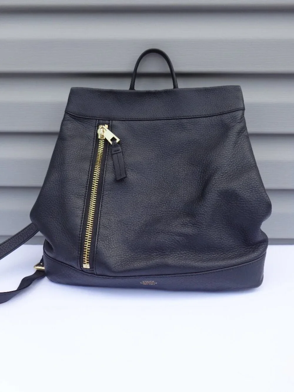 Vince Camuto Madox Black Backpack Genuine Leather Vertical Front Zip Pocket